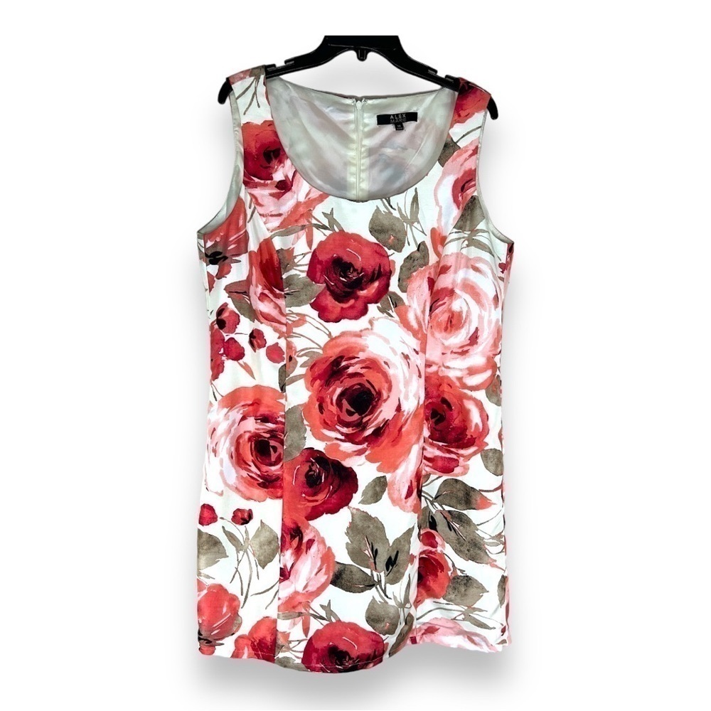 Size 14 Alex Marie White Pink Floral Sateen Dress Sleeveless Event Wedding
